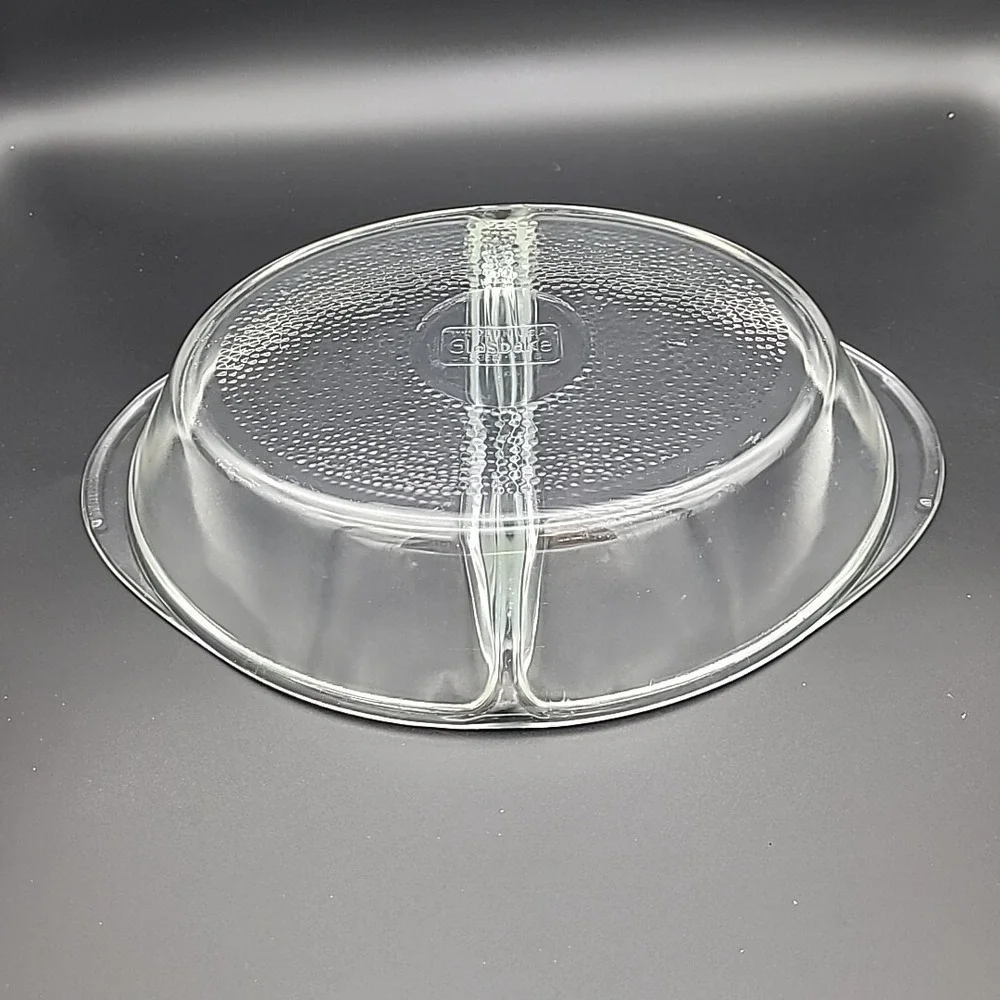 Glasbake Oval Divided‎ Casserole Dish J2352 Vintage Clear Glass